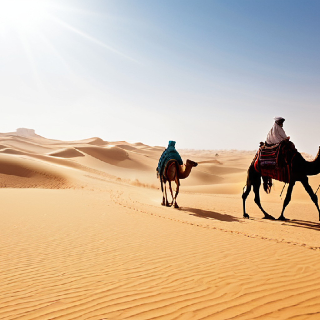 모로코 사막 지역 기온 - Daytime Desert Scene**

"A vast Sahara desert landscape under a blazing sun, showcasing rolling sand...
