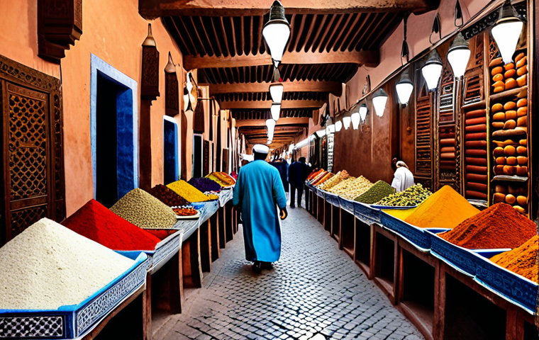 모로코에서 가이드 투어 장점 - Marrakech Souk with Guide**

"A bustling Marrakech souk scene, a fully clothed tourist with a local ...