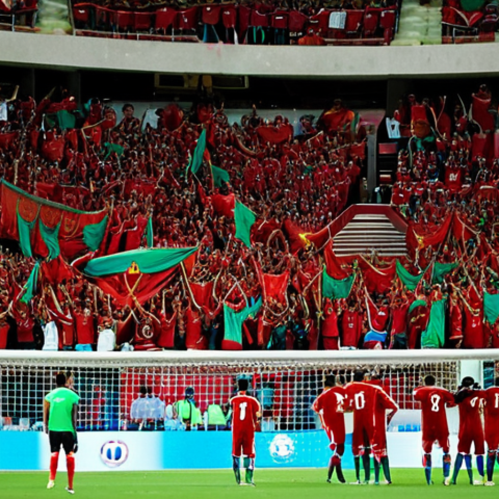 모로코에서 인기 있는 스포츠 - "A vibrant and energetic soccer stadium in Morocco, packed with fans cheering on the 'Atlas Lions,' ...