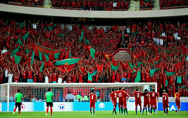 모로코에서 인기 있는 스포츠 - "A vibrant and energetic soccer stadium in Morocco, packed with fans cheering on the 'Atlas Lions,' ...
