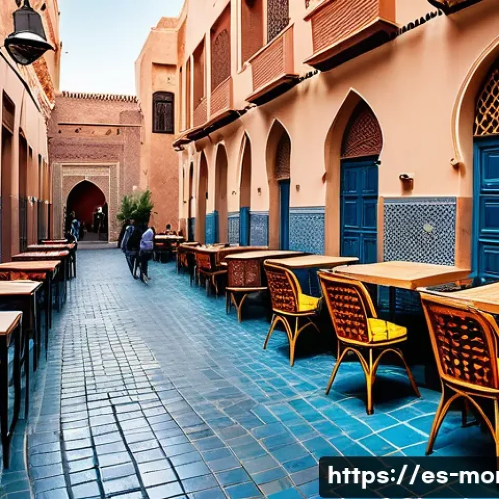 모로코 내 인프라 발전 - A vibrant urban scene in Marrakech’s historic center showcasing the seamless blend of tradition and ...