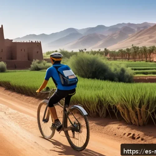 모로코에서 자전거 여행 - A scenic bicycle journey through the Draa Valley in Morocco, showcasing a cyclist wearing breathable...