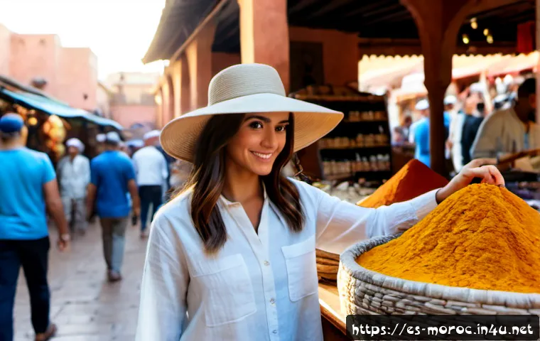 모로코에서 인플루언서 여행기 - Photorealistic travel lifestyle scene in Marrakech, Morocco, a stylish Spanish-speaking female trave...